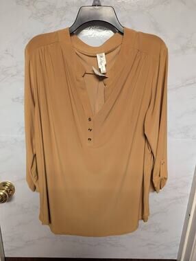 NEW PerSeption mustard yellow blouse 3/4 Sleeve buttons Career Size 2X